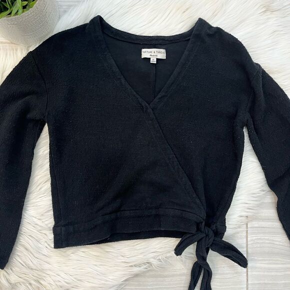 Madewell Texture & Thread Black Long Sleeve V-Neck - Picture 2 of 8